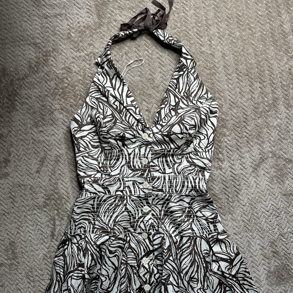 80S 90S COTTON A LINE VTG BUTTON DOWN HALTER BACK OUT SWING MIDI DRESS 4